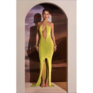 Deep V-Neck knitted maxi dress.